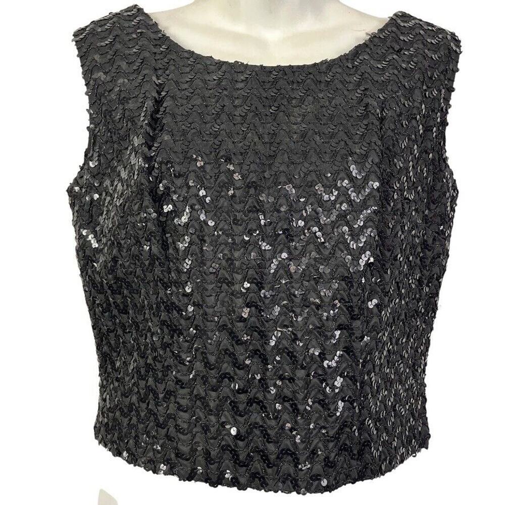 R&K Originals Womens Allover Sequin Black Sleeveless Vintage Whimsigoth Party S